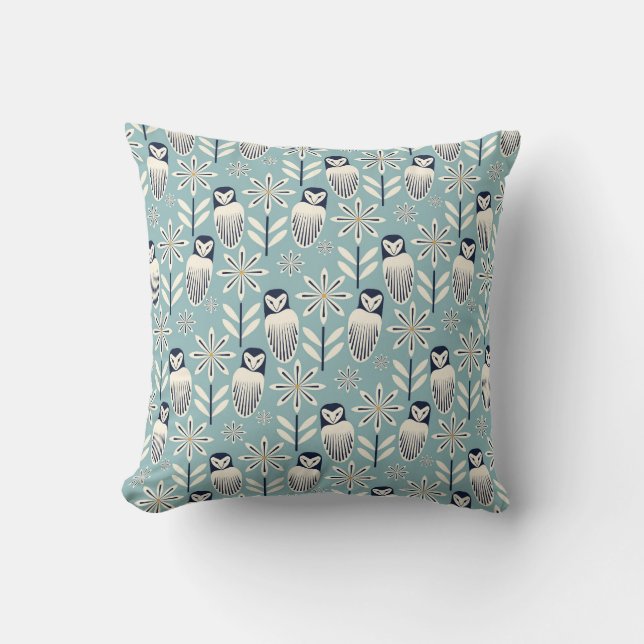 Perfect Barn Owl - light blue background Throw Pillow (Front)