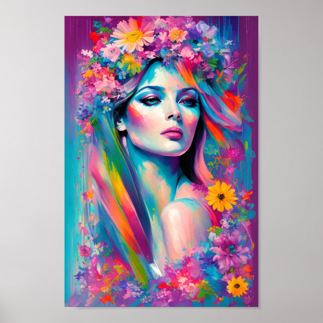 Perfect Beautiful Floral Rainbow Watercolor Woman Poster (Front)