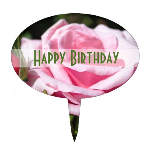 perfect beautiful  pink rose flower happy birthday cake topper