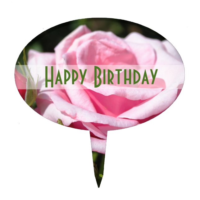 perfect beautiful  pink rose flower happy birthday cake topper (Front)