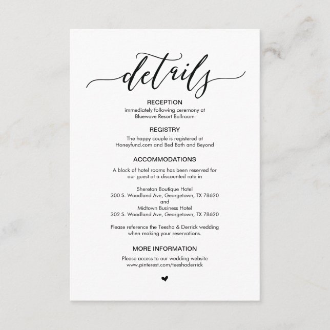 Perfect Black Font, Wedding Details Enclosure Card (Front)