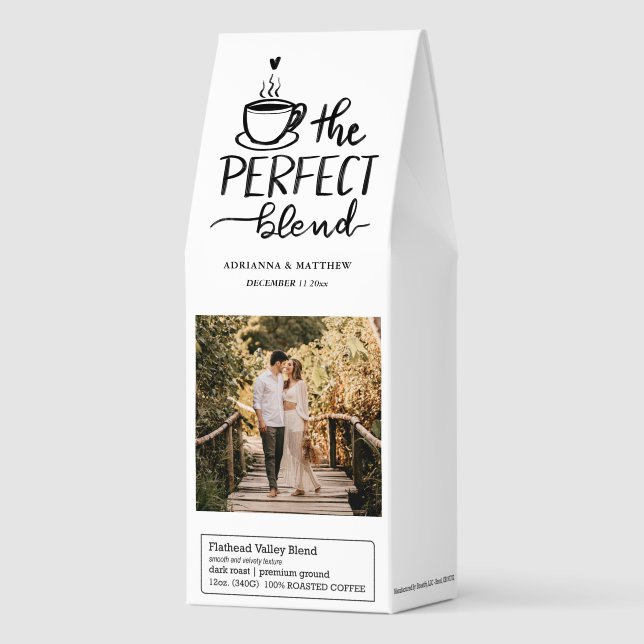 Perfect Blend Handwritten Script Wedding Photo Roasted Coffee (Front)