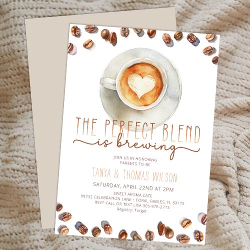 Perfect Blend Is Brewing Coffee Baby Shower Invitation