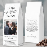 Perfect Blend Photo Wedding Roasted Coffee<br><div class="desc">This minimalist bag of roasted coffee makes a stylish and thoughtful favor for weddings, bridal showers, or post-wedding brunches. The front features a clean black and white design with “The Perfect Blend” as the focal point, written in a mix of elegant script and classic serif fonts. At center is a...</div>