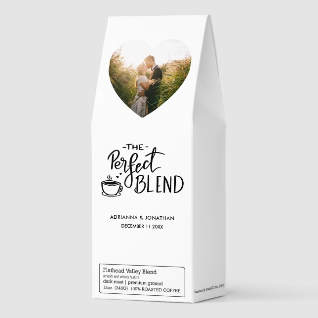 Perfect Blend Script Modern Wedding Couple Photo Roasted Coffee (Front)