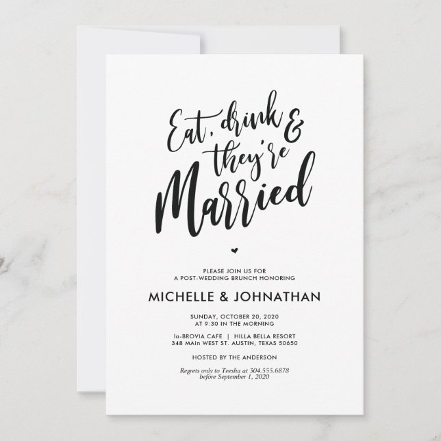 Perfect Calligraphy Post Wedding Brunch Invites (Front)
