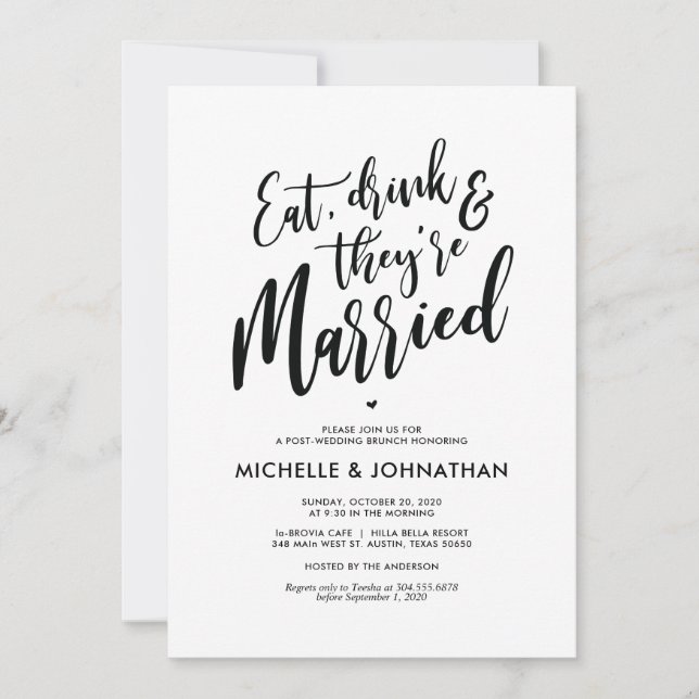 Perfect Calligraphy Post Wedding Brunch Invites (Front)