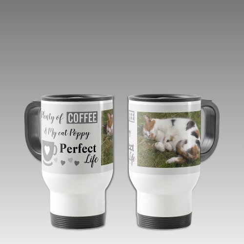 Perfect cat pet and coffee dark pale grey photo travel mug