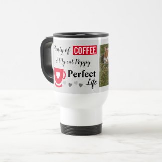 Perfect cat pet and coffee grey red photo travel mug
