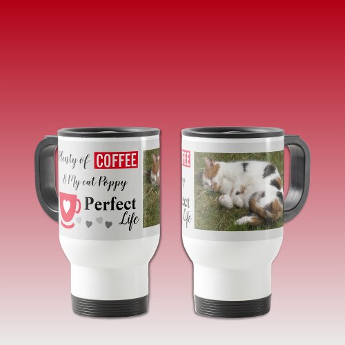 Perfect cat pet and coffee grey red photo travel mug