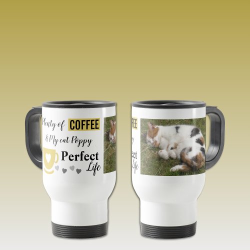 Perfect cat pet and coffee white gold photo travel mug