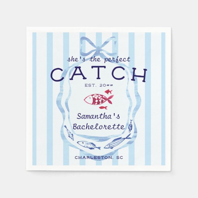 Perfect Catch Beach Preppy Fishing Bachelorette Napkins (Front)
