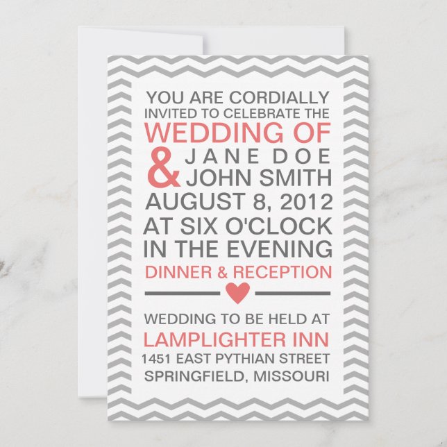 Perfect Chevron Coral Grey Invitation (Front)