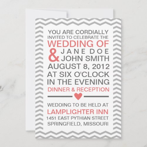 Perfect Chevron Coral Grey Invitations