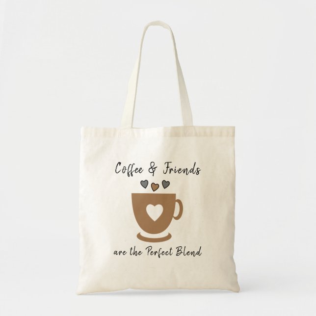 Perfect coffee and friends love hearts grey brown tote bag (Front)