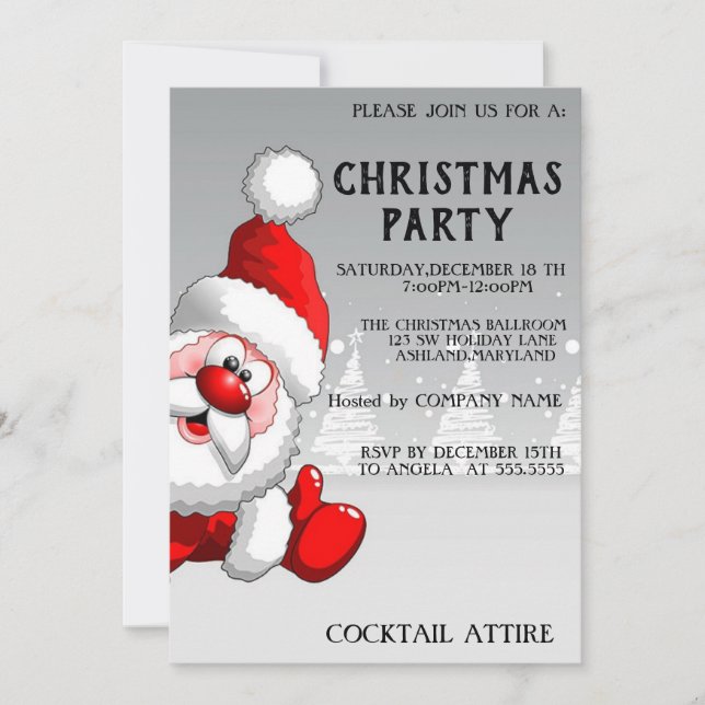 Perfect, Cool, Silver Santa Invitation (Front)