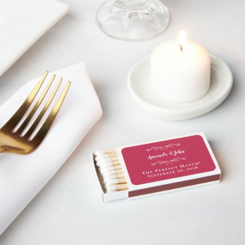 Perfect Couple Mr  Mrs Wedding Favors Magenta Red Matchboxes