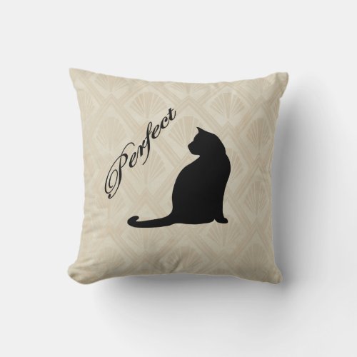 Perfect  Cute Black Cat Neutral Background Pillow Throw Pillow