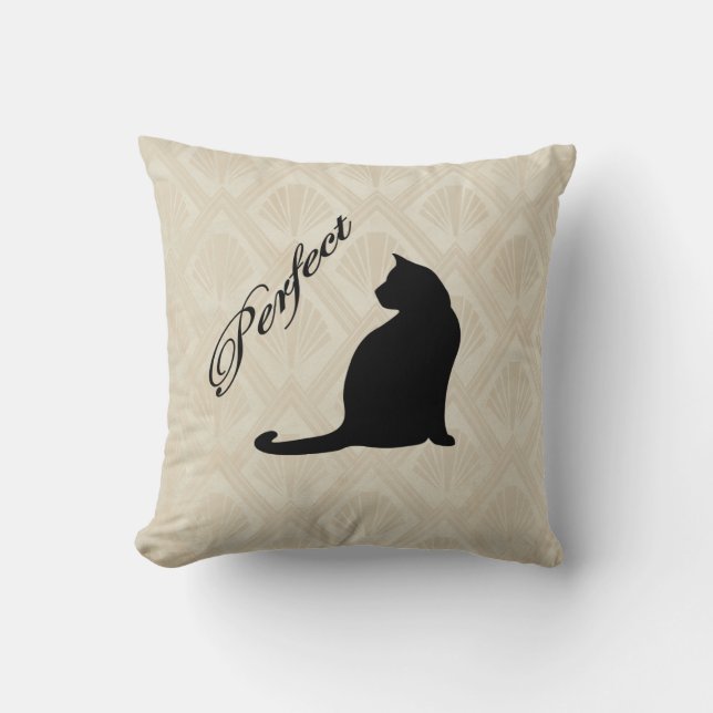 Perfect  Cute Black Cat Neutral Background Pillow/ Throw Pillow (Front)