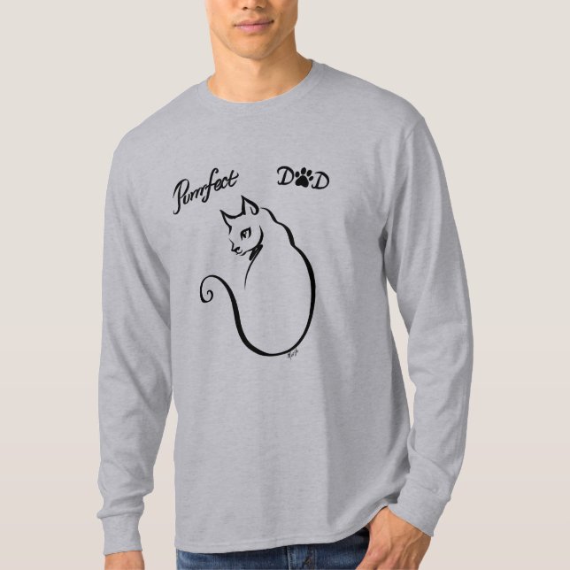 Perfect Dad Cat Art Men's Grey Long Sleeve Shirt (Front)