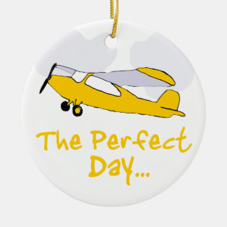 Perfect day flying airplane ceramic ornament