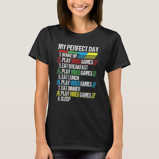 Perfect Day Gamer  For Teen Boys Video Games Gamin T-Shirt (Front)