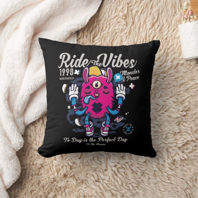 Perfect day to be happy | Funny Monster at peace Throw Pillow (Blanket)