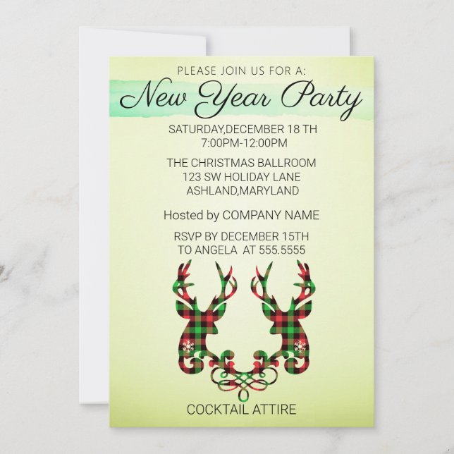 Perfect, Elegant, Checkered Reindeer Christmas  In Invitation (Front)