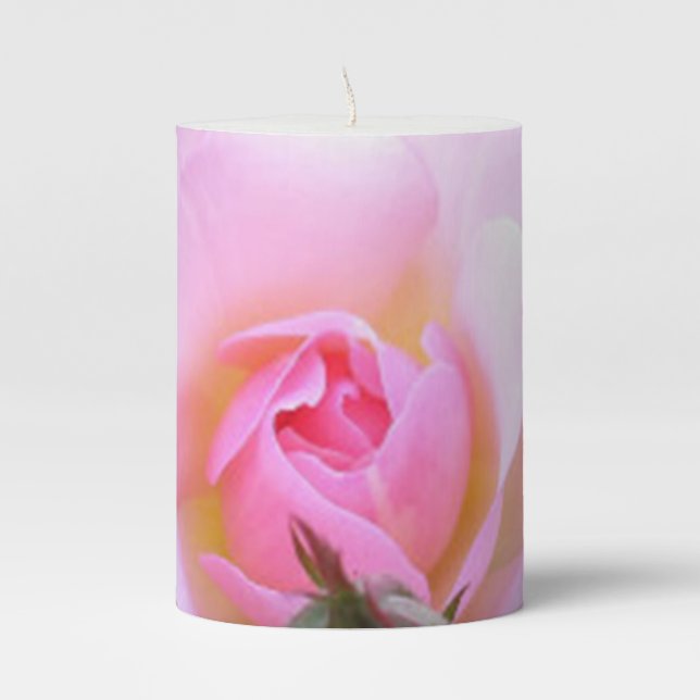 Perfect English Pink Rose  Pillar Candle (Front)