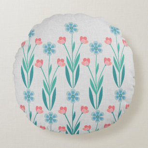 Perfect Floral Garden Dusty Blue & Blush Pink Round Pillow