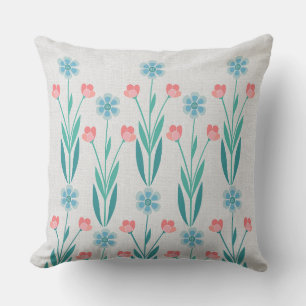 Perfect Floral Garden Dusty Blue & Blush Pink Throw Pillow