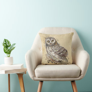 Perfect for bold, cozy spaces Owl Watercolor Print Throw Pillow