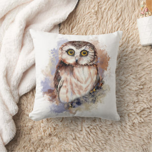 Perfect for bold, cozy spaces Owl Watercolor Print Throw Pillow