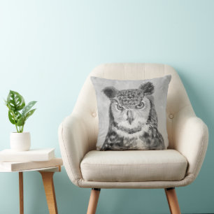 Perfect for bold, cozy spaces Owl Watercolor Print Throw Pillow