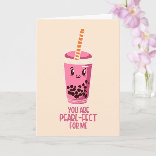 Perfect for me boba pearl tea drink kawaii pink card