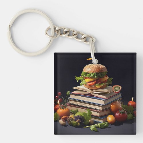 Perfect Fusion of Burger Books Fresh Vegetables Keychain