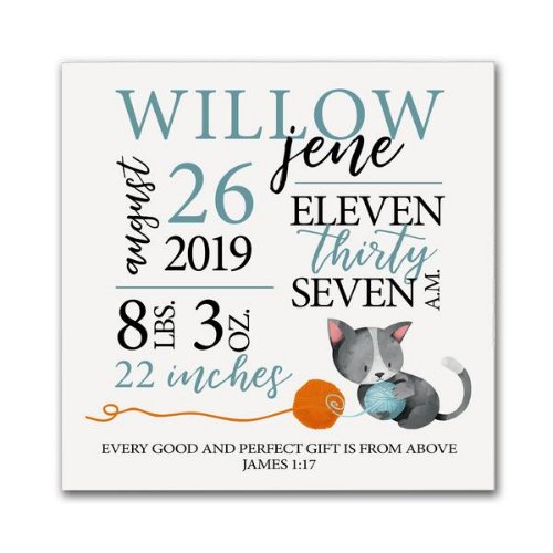 Perfect Gift Cute Ivory Birth Stats Shadow Box