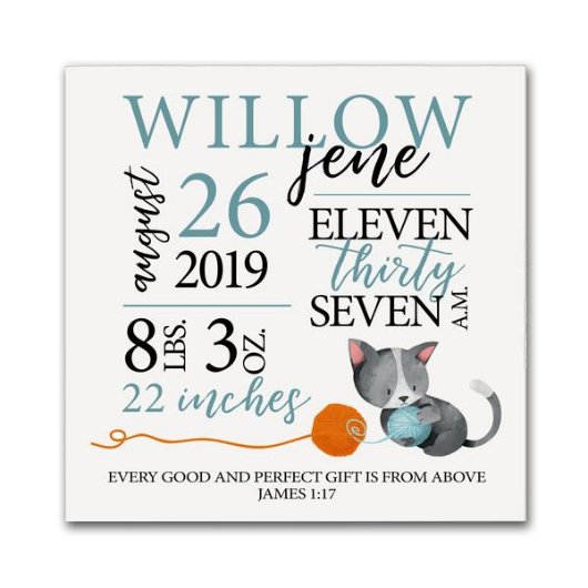 Perfect Gift Cute Ivory Birth Stats Shadow Box (Front)