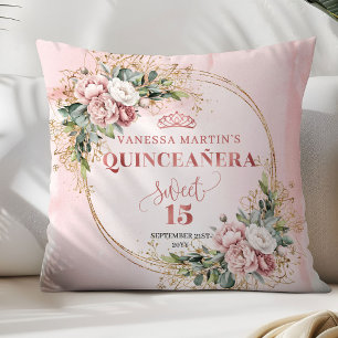 Perfect Gift Rose Gold Floral Sweet 15 Pillow