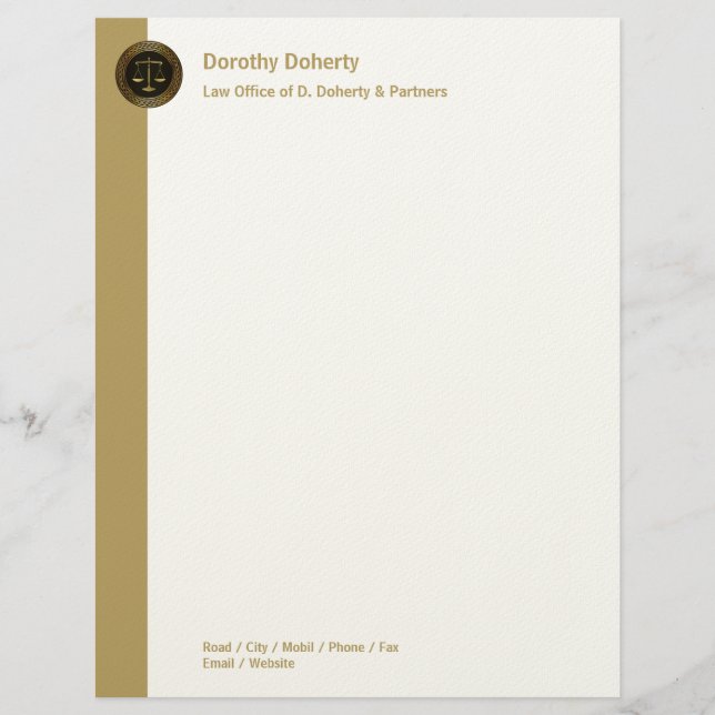 Perfect Golden Scales of Justice | LAW OFFICE Letterhead (Front)