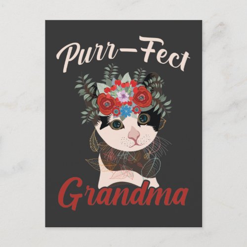 Perfect Grandma Cat Flower loving Grandparents Postcard