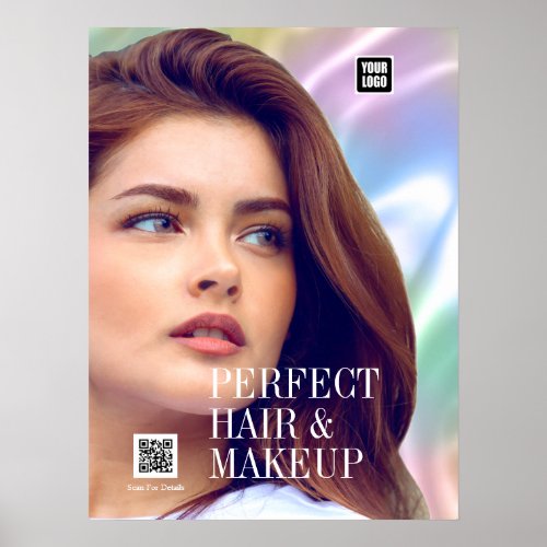 PERFECT HAIR  MAKEUP Girl Hair Salon Logo QR Code Poster