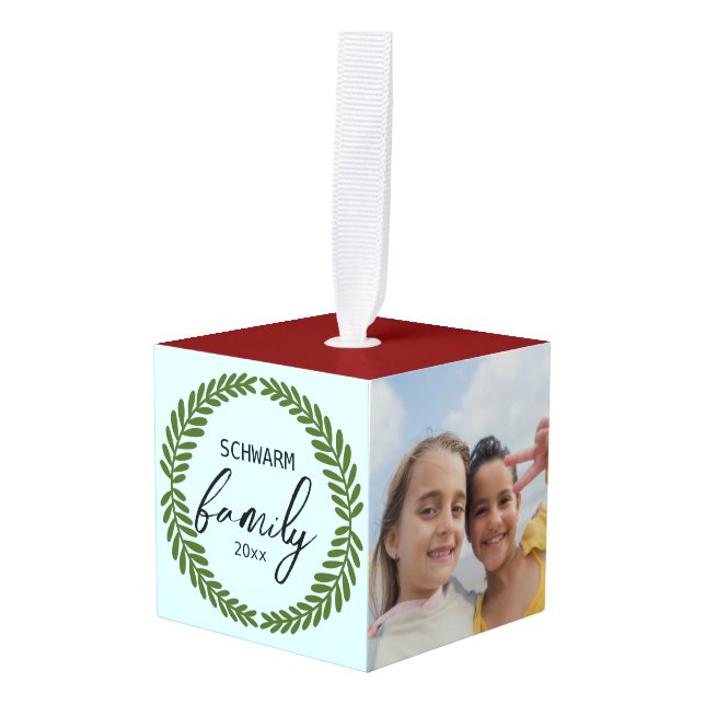 Perfect Holiday Keepsake Customizable Personalized Cube Ornament (Front Angled)