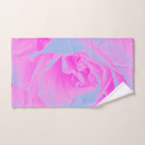 Perfect Hot Pink and Light Blue Rose Detail Hand Towel