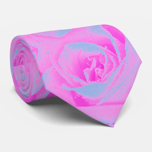 Perfect Hot Pink and Light Blue Rose Detail Neck Tie