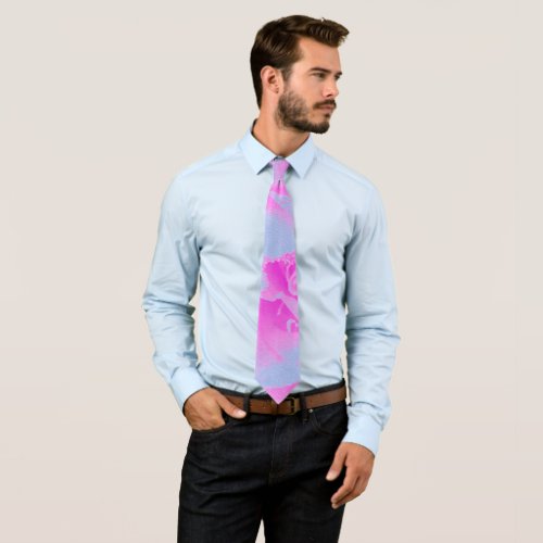 Perfect Hot Pink and Light Blue Rose Detail Neck Tie