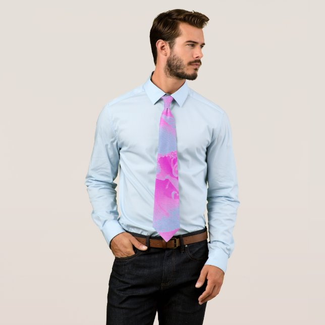 Perfect Hot Pink and Light Blue Rose Detail Neck Tie (In Situ)