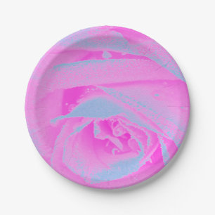 Perfect Hot Pink and Light Blue Rose Detail Paper Plates