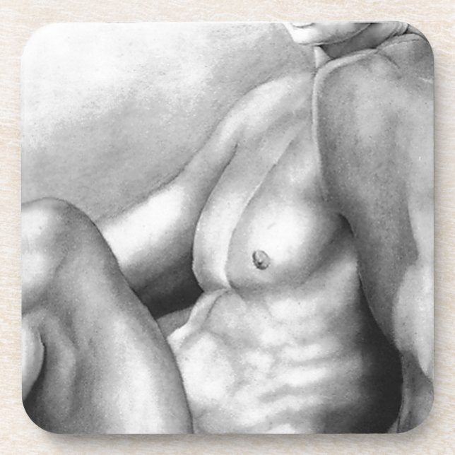 Perfect Man Chest & Torso Fine Art Charcoal Sketch Coaster (Front)
