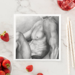Perfect Man Chest & Torso Fine Art Charcoal Sketch Paper Dinner Napkins